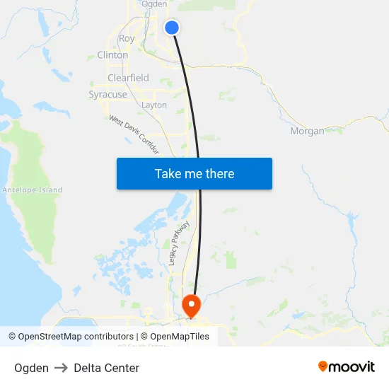 Ogden to Delta Center map