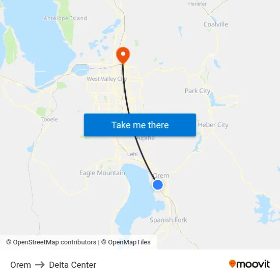 Orem to Delta Center map