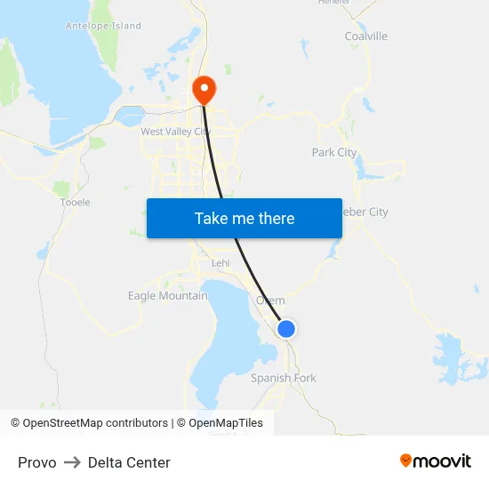 Provo to Delta Center map