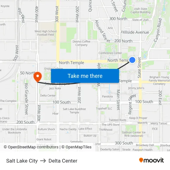 Salt Lake City to Delta Center map