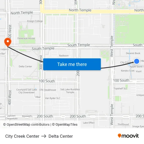 City Creek Center to Delta Center map