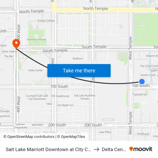 Salt Lake Marriott Downtown at City Creek to Delta Center map