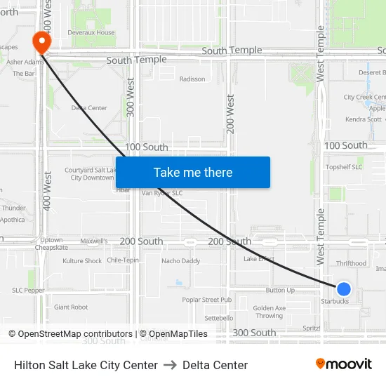 Hilton Salt Lake City Center to Delta Center map