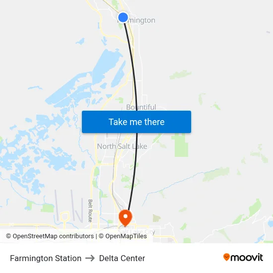 Farmington Station to Delta Center map