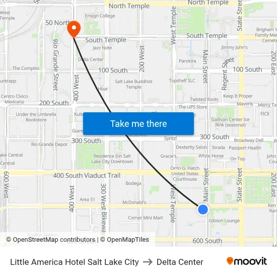 Little America Hotel Salt Lake City to Delta Center map