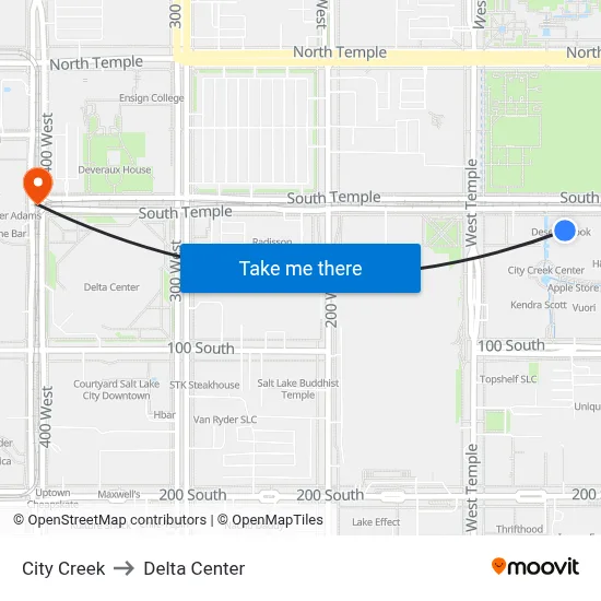 City Creek to Delta Center map