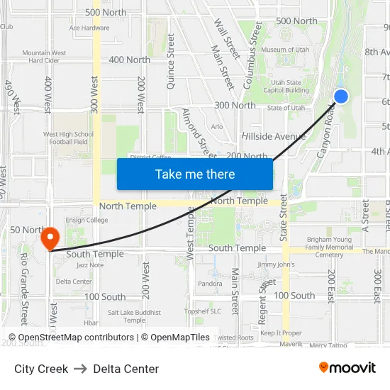 City Creek to Delta Center map