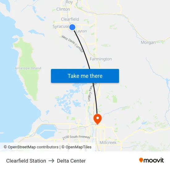 Clearfield Station to Delta Center map