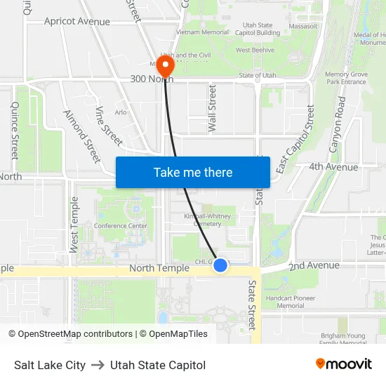 Salt Lake City to Utah State Capitol map