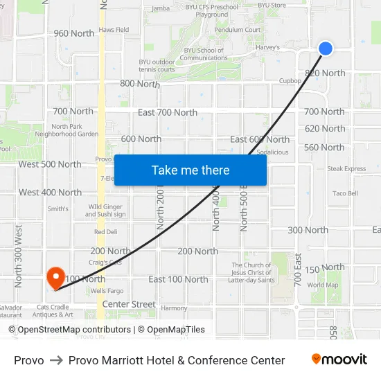 Provo to Provo Marriott Hotel & Conference Center map