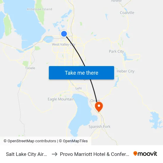 Salt Lake City Airport SLC to Provo Marriott Hotel & Conference Center map