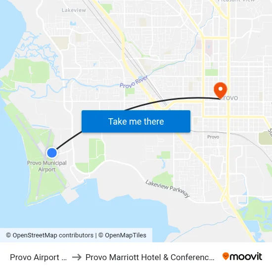 Provo Airport PVU to Provo Marriott Hotel & Conference Center map