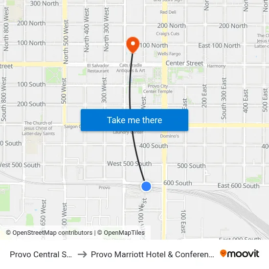 Provo Central Station to Provo Marriott Hotel & Conference Center map