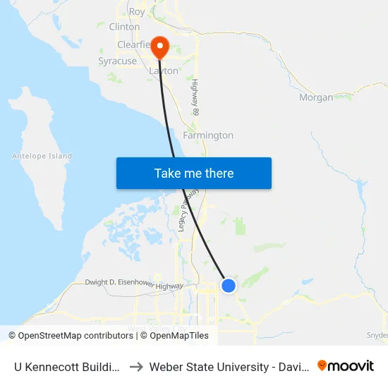 U Kennecott Building (Wb) to Weber State University - Davis Campus map