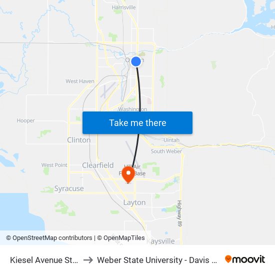Kiesel Avenue Station to Weber State University - Davis Campus map