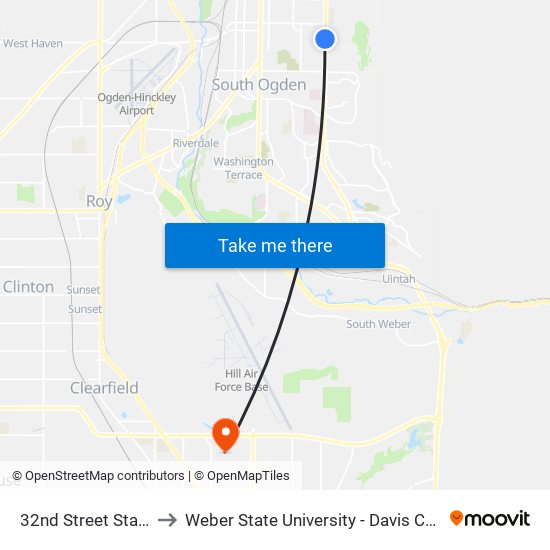 32nd Street Station to Weber State University - Davis Campus map