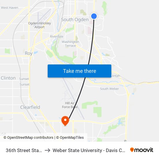 36th Street Station to Weber State University - Davis Campus map