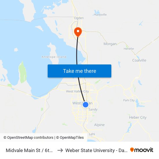 Midvale Main St / 6th Ave (Nb) to Weber State University - Davis Campus map