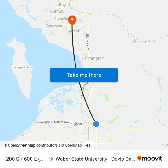 200 S / 600 E (Wb) to Weber State University - Davis Campus map