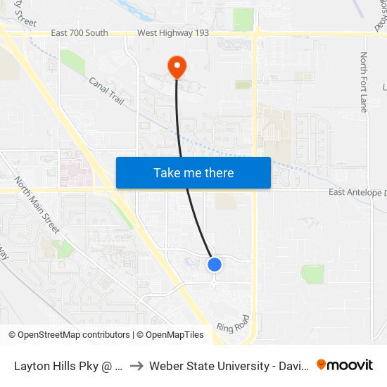 Layton Hills Pky @ 1534 N to Weber State University - Davis Campus map