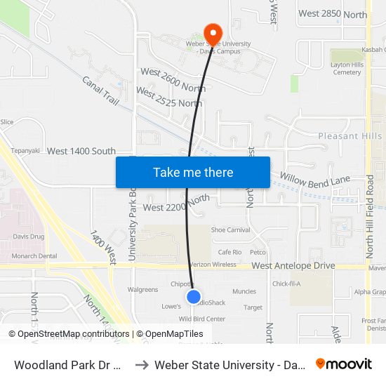 Woodland Park Dr @ 1896 N to Weber State University - Davis Campus map