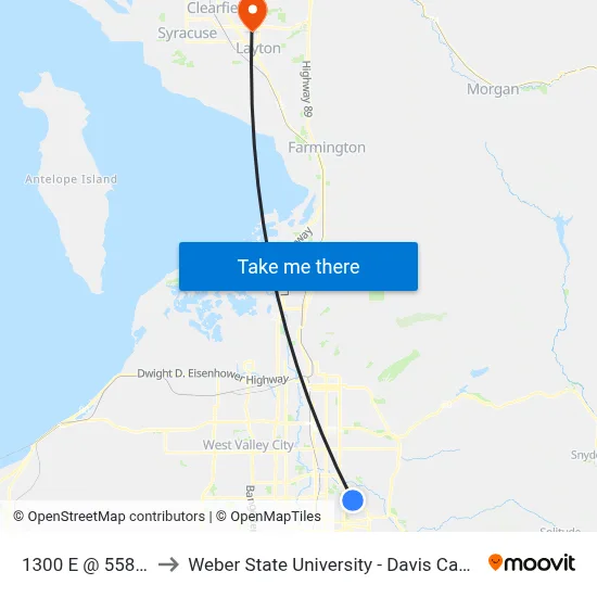 1300 E @ 5581 S to Weber State University - Davis Campus map