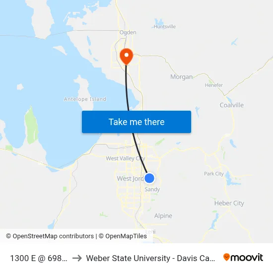 1300 E @ 6980 S to Weber State University - Davis Campus map