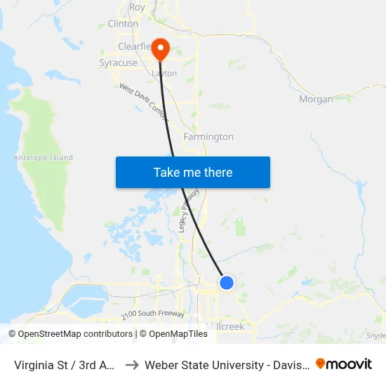 Virginia St / 3rd Ave (Nb) to Weber State University - Davis Campus map