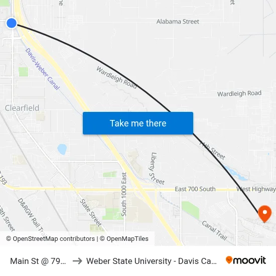 Main St @ 799 N to Weber State University - Davis Campus map