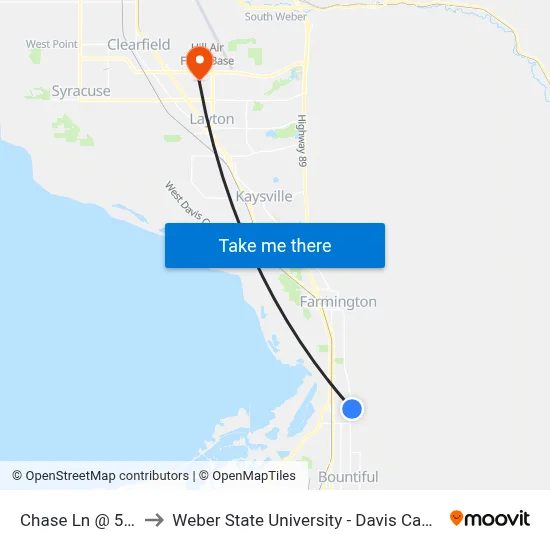 Chase Ln @ 50 E to Weber State University - Davis Campus map