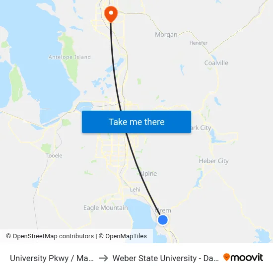 University Pkwy / Main St (Wb) to Weber State University - Davis Campus map
