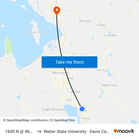 1600 N @ 460 W to Weber State University - Davis Campus map