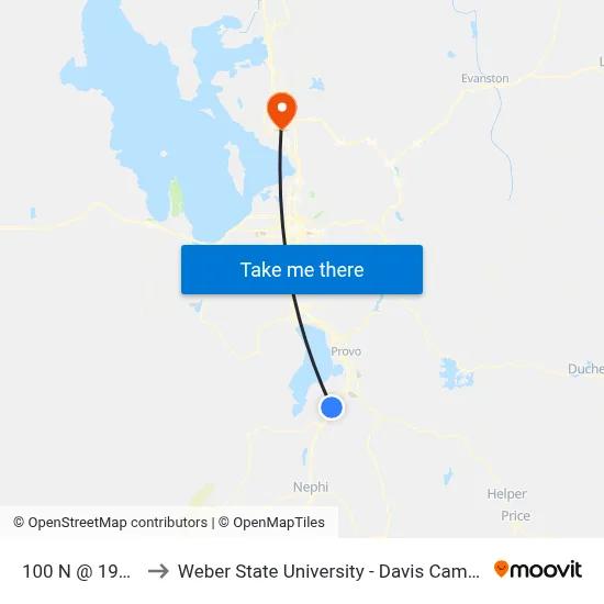 100 N @ 190 E to Weber State University - Davis Campus map