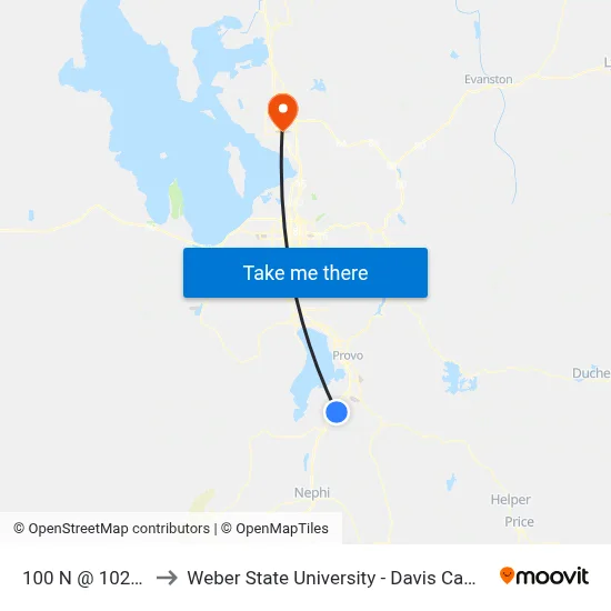 100 N @ 1020 E to Weber State University - Davis Campus map