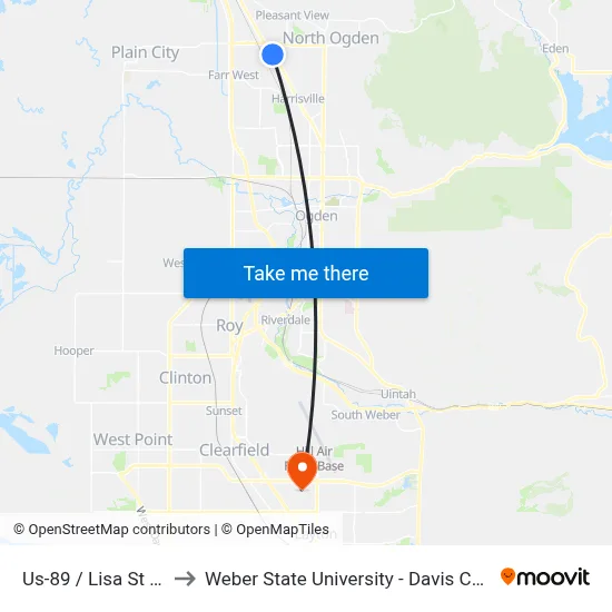 Us-89 / Lisa St (Sb) to Weber State University - Davis Campus map