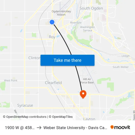 1900 W @ 4589 S to Weber State University - Davis Campus map