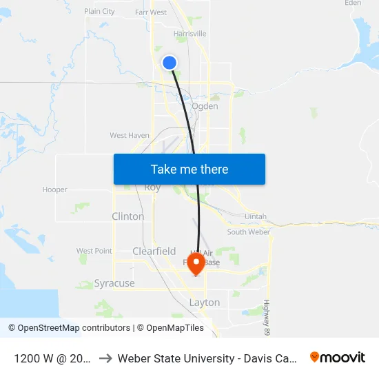 1200 W @ 200 S to Weber State University - Davis Campus map