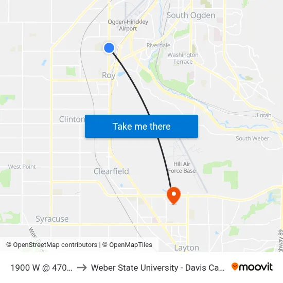 1900 W @ 4702 S to Weber State University - Davis Campus map