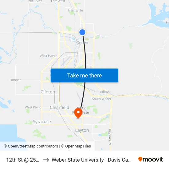 12th St @ 250 E to Weber State University - Davis Campus map