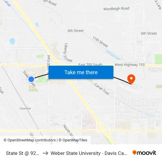 State St @ 925 S to Weber State University - Davis Campus map