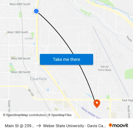 Main St @ 2598 N to Weber State University - Davis Campus map