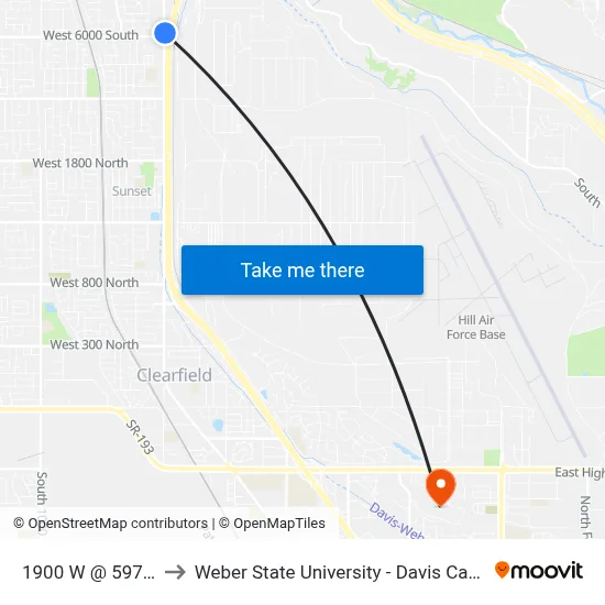 1900 W @ 5976 S to Weber State University - Davis Campus map