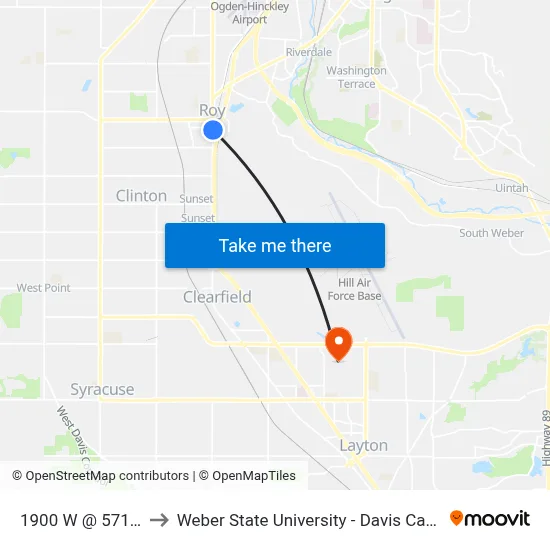 1900 W @ 5718 S to Weber State University - Davis Campus map