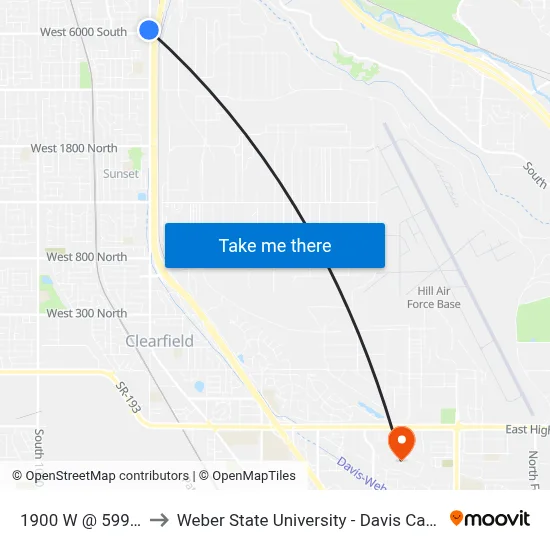 1900 W @ 5999 S to Weber State University - Davis Campus map