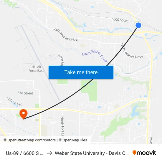 Us-89 / 6600 S (Nb) to Weber State University - Davis Campus map