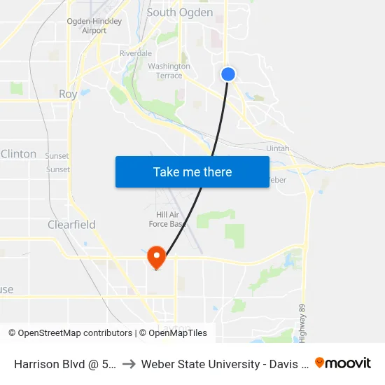Harrison Blvd / 5000 S (Nb) to Weber State University - Davis Campus map