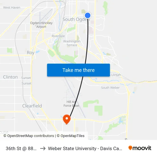 36th St / Quincy Ave (Wb) to Weber State University - Davis Campus map