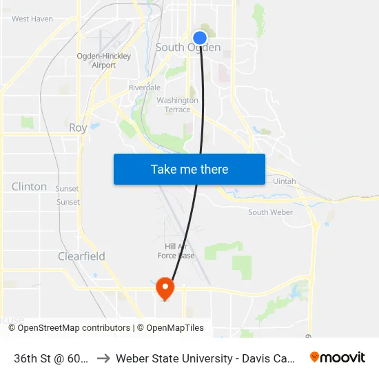 36th St @ 604 E to Weber State University - Davis Campus map
