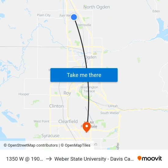 1350 W @ 1900 N to Weber State University - Davis Campus map