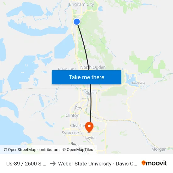 Us-89 / 2600 S (Sb) to Weber State University - Davis Campus map